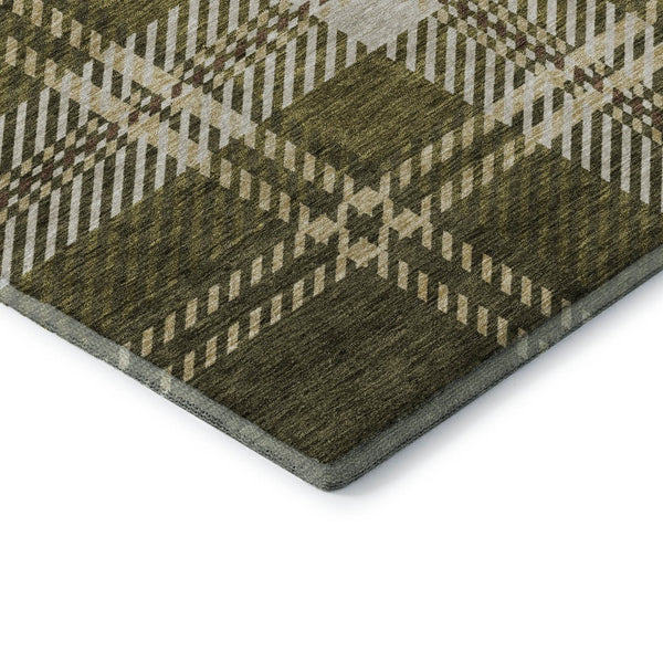 HomeRoots 9' X 12' Olive Green Plaid Area Rug - Washable, Stain Resistant & UV Protected for Busy Homes 674334