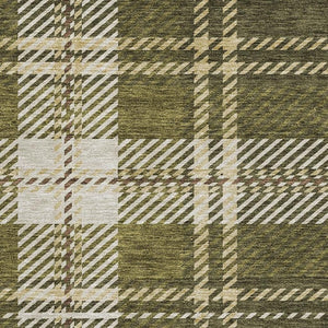 HomeRoots 9' X 12' Olive Green Plaid Area Rug - Washable, Stain Resistant & UV Protected for Busy Homes 674334