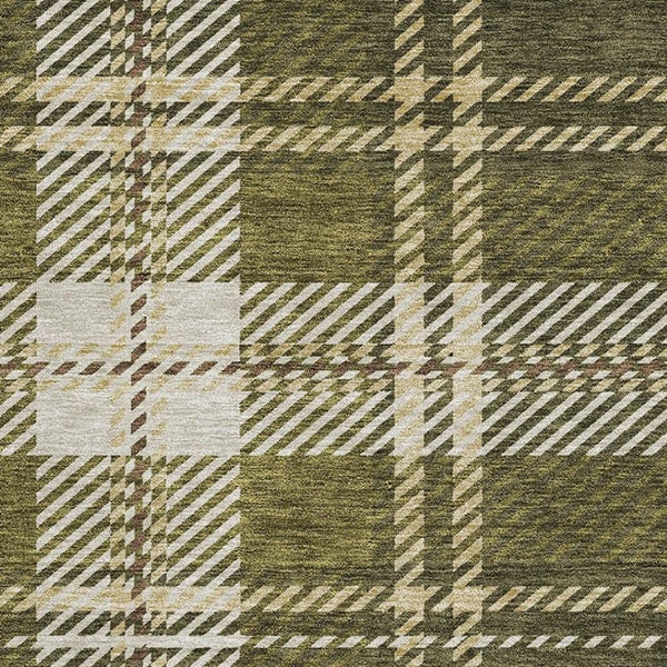 HomeRoots 9' X 12' Olive Green Plaid Area Rug - Washable, Stain Resistant & UV Protected for Busy Homes 674334