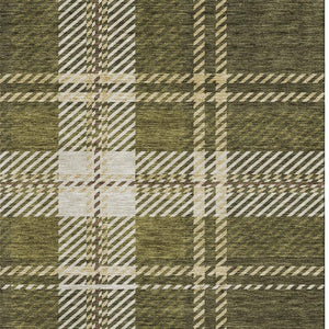 HomeRoots 9' X 12' Olive Green Plaid Area Rug - Washable, Stain Resistant & UV Protected for Busy Homes 674334