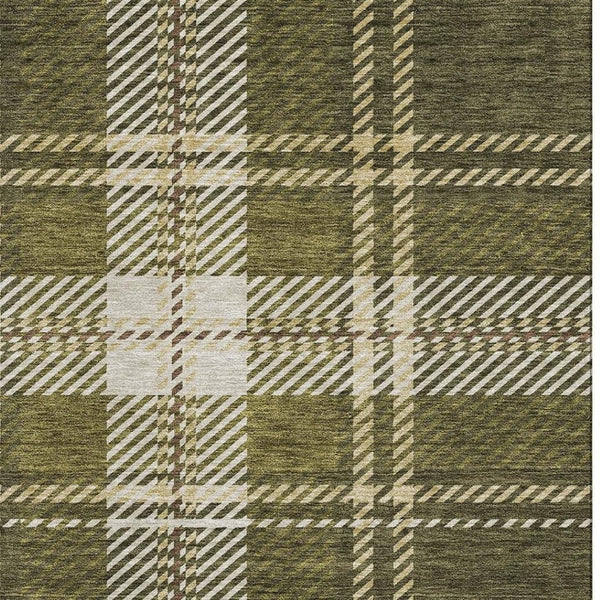 HomeRoots 9' X 12' Olive Green Plaid Area Rug - Washable, Stain Resistant & UV Protected for Busy Homes 674334