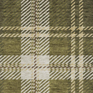 HomeRoots 10' Olive Green Beige Ivory Plaid Area Rug - Durable, Stain-Resistant with UV Protection for Homes 674335