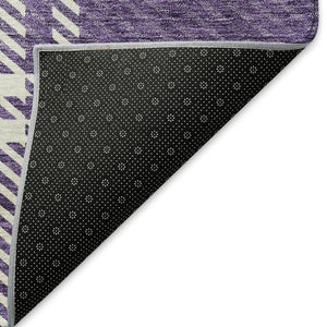 HomeRoots 5' X 8' Stylish Purple Ivory Gold Plaid Washable Area Rug – Durable, UV Resistant & Perfect for Homes! 674337