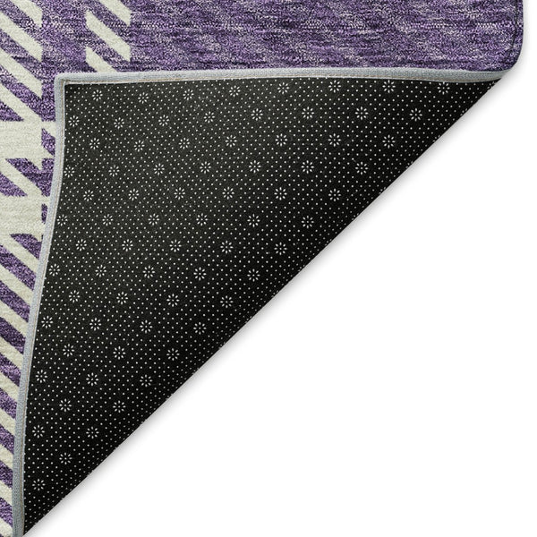 HomeRoots 5' X 8' Stylish Purple Ivory Gold Plaid Washable Area Rug – Durable, UV Resistant & Perfect for Homes! 674337