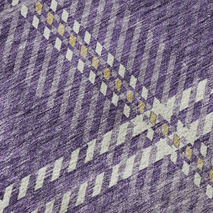 HomeRoots 8' Stylish Purple, Ivory & Gold Plaid Washable Round Rug with UV Protection for High-Traffic Areas 674338
