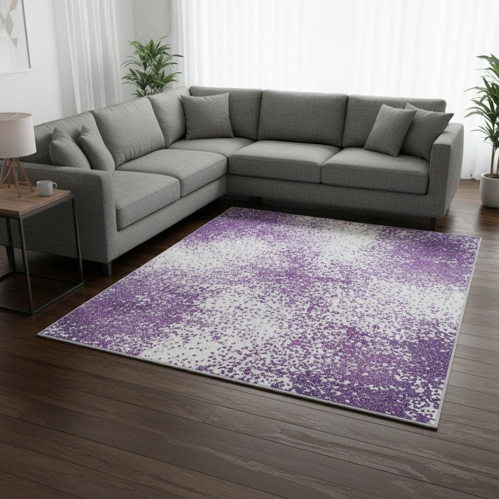 HomeRoots 8' X 10' Stylish Purple, Ivory & Gold Plaid Washable Area Rug - Durable, Fade-Resistant & Family-Friendly 674339