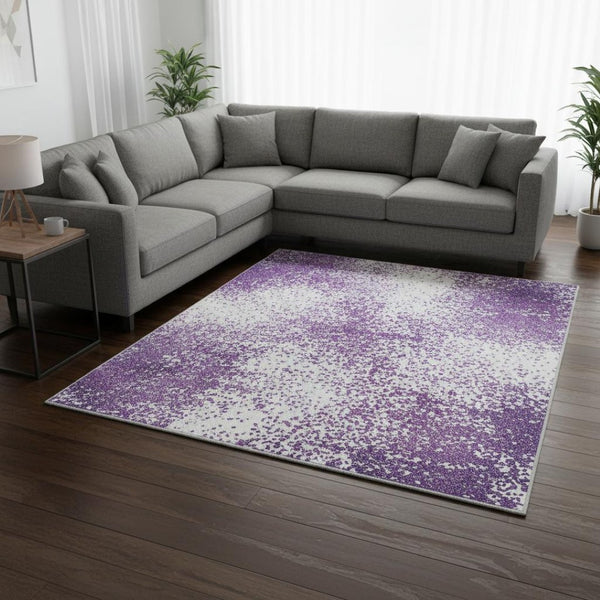 HomeRoots 8' X 10' Stylish Purple, Ivory & Gold Plaid Washable Area Rug - Durable, Fade-Resistant & Family-Friendly 674339