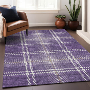 HomeRoots 8' X 10' Stylish Purple, Ivory & Gold Plaid Washable Area Rug - Durable, Fade-Resistant & Family-Friendly 674339