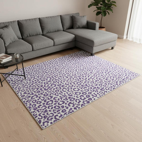 HomeRoots 9' X 12' Stylish Purple Ivory Gold Plaid Washable Area Rug with UV Protection for Modern Homes 674340