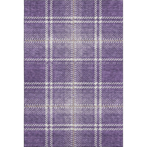 HomeRoots 9' X 12' Stylish Purple Ivory Gold Plaid Washable Area Rug with UV Protection for Modern Homes 674340