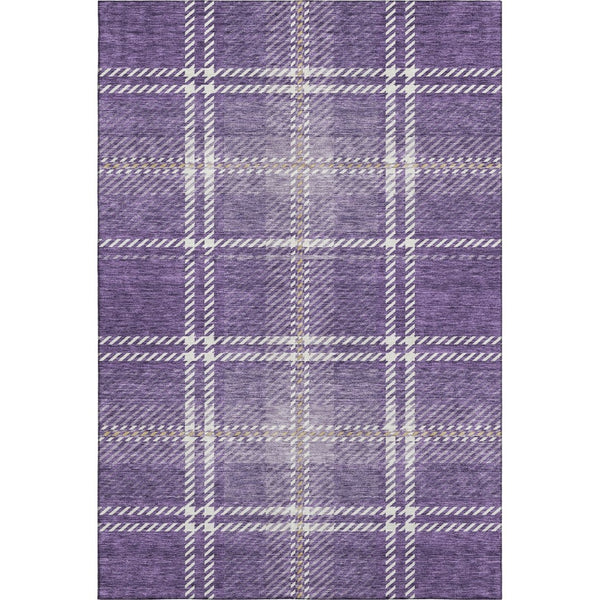 HomeRoots 10' X 14' Purple Ivory Gold Plaid Area Rug - Stylish, Washable, UV-Protected for Homes with Kids & Pets 674341