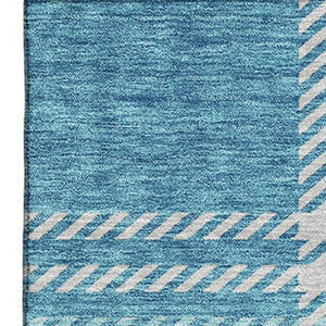 HomeRoots 5' Stylish Teal, Beige & Gray Plaid Washable Area Rug with UV Protection for Indoor & Outdoor Use 674343