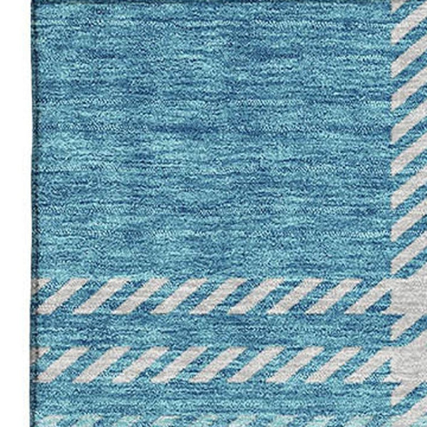 HomeRoots 5' Stylish Teal, Beige & Gray Plaid Washable Area Rug with UV Protection for Indoor & Outdoor Use 674343