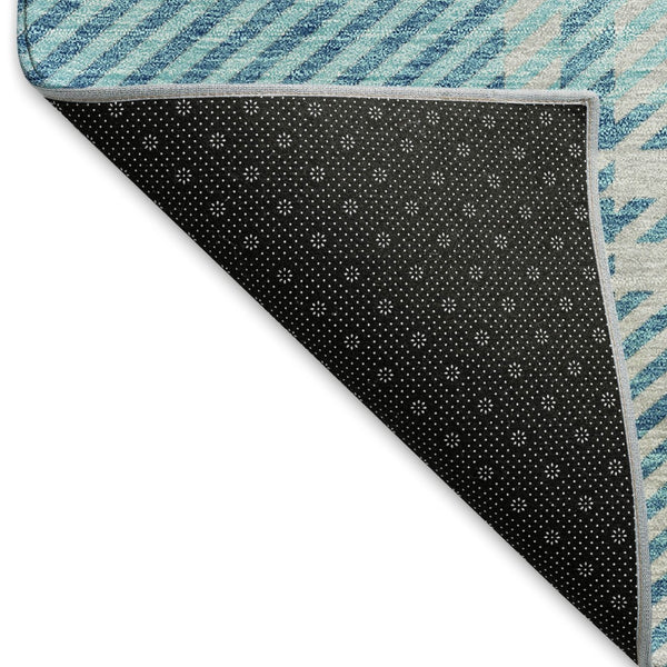 HomeRoots 8' Teal Beige Gray Plaid Washable Round Rug - Durable, Stylish, UV Protected for High Traffic Areas 674344