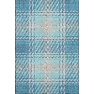 HomeRoots 8' X 10' Stylish Teal Beige Gray Plaid Area Rug - Washable, UV-Protected, Perfect for Busy Homes 674345