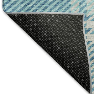 HomeRoots 8' X 10' Stylish Teal Beige Gray Plaid Area Rug - Washable, UV-Protected, Perfect for Busy Homes 674345