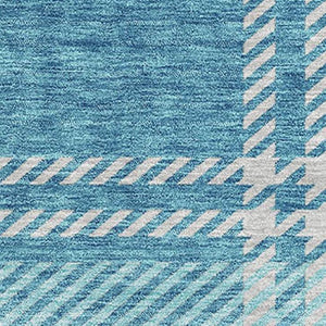 HomeRoots 8' X 10' Stylish Teal Beige Gray Plaid Area Rug - Washable, UV-Protected, Perfect for Busy Homes 674345