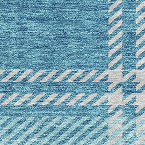 HomeRoots 8' X 10' Stylish Teal Beige Gray Plaid Area Rug - Washable, UV-Protected, Perfect for Busy Homes 674345
