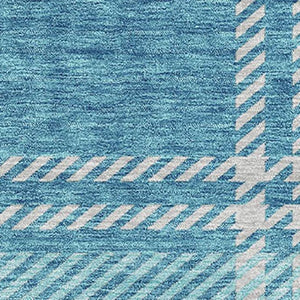 HomeRoots 10' Teal Beige and Gray Plaid Washable Area Rug – Durable, Stain-Resistant with UV Protection for Homes 674347
