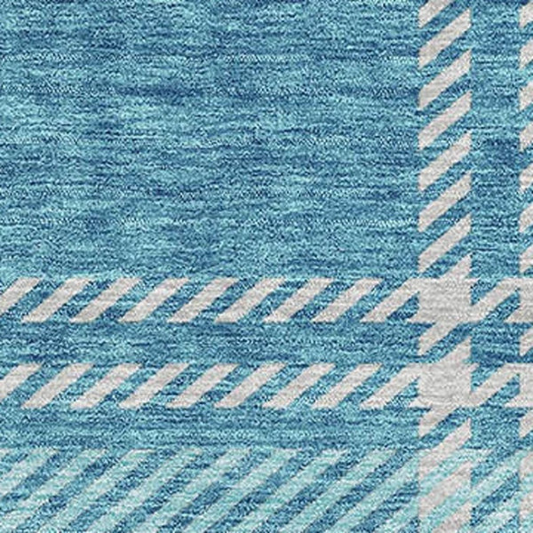 HomeRoots 10' Teal Beige and Gray Plaid Washable Area Rug – Durable, Stain-Resistant with UV Protection for Homes 674347