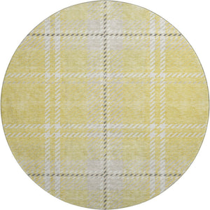 HomeRoots 8' Washable Round Rug in Yellow, Ivory, and Gray Plaid - UV Protected, Soft, Durable for High-Traffic Areas 674350