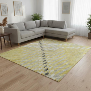 HomeRoots 8' X 10' Washable Plaid Area Rug in Yellow, Ivory & Gray – Durable, Stain Resistant with UV Protection 674351