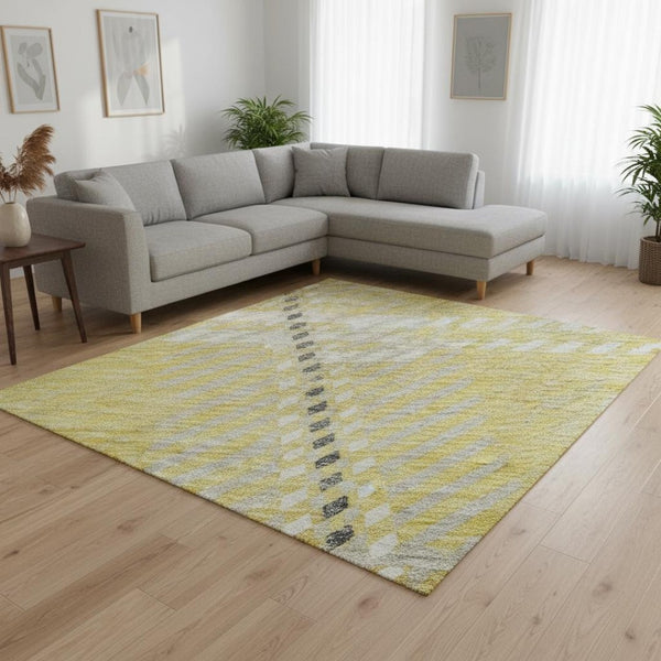 HomeRoots 8' X 10' Washable Plaid Area Rug in Yellow, Ivory & Gray – Durable, Stain Resistant with UV Protection 674351