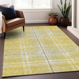 HomeRoots 8' X 10' Washable Plaid Area Rug in Yellow, Ivory & Gray – Durable, Stain Resistant with UV Protection 674351