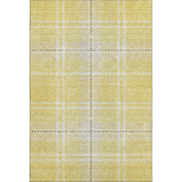 HomeRoots 8' X 10' Washable Plaid Area Rug in Yellow, Ivory & Gray – Durable, Stain Resistant with UV Protection 674351