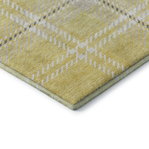 HomeRoots 8' X 10' Washable Plaid Area Rug in Yellow, Ivory & Gray – Durable, Stain Resistant with UV Protection 674351