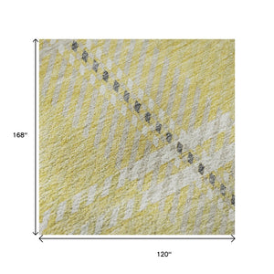 HomeRoots 10' Yellow Ivory Gray Plaid Washable Area Rug - Durable, Stain-Resistant, UV Protected for Homes 674353