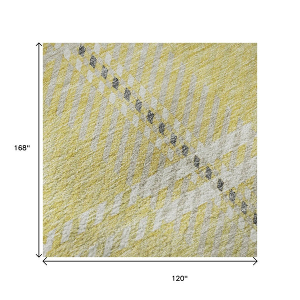 HomeRoots 10' Yellow Ivory Gray Plaid Washable Area Rug - Durable, Stain-Resistant, UV Protected for Homes 674353