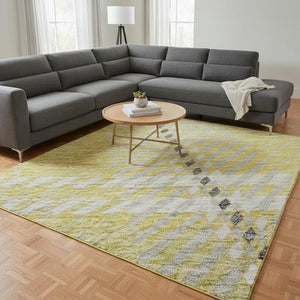 HomeRoots 10' Yellow Ivory Gray Plaid Washable Area Rug - Durable, Stain-Resistant, UV Protected for Homes 674353