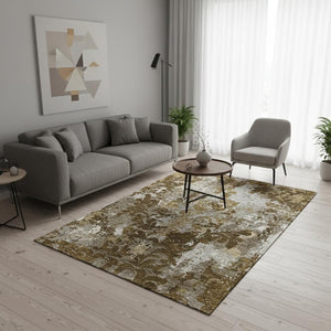 HomeRoots 5' X 8' Elegant Brown Damask Area Rug - Washable, Stain Resistant & UV Protected for Busy Homes 674355