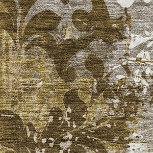 HomeRoots 5' X 8' Elegant Brown Damask Area Rug - Washable, Stain Resistant & UV Protected for Busy Homes 674355