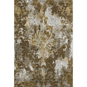 HomeRoots 8' X 10' Elegant Brown Ivory Beige Damask Washable Area Rug - Durable, UV Protected, Stylish Design 674357