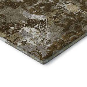 HomeRoots 8' X 10' Elegant Brown Ivory Beige Damask Washable Area Rug - Durable, UV Protected, Stylish Design 674357