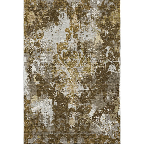 HomeRoots 8' X 10' Elegant Brown Ivory Beige Damask Washable Area Rug - Durable, UV Protected, Stylish Design 674357