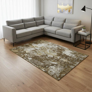 HomeRoots 9' X 12' Washable Damask Area Rug in Brown, Ivory & Beige – Durable, UV-Protected Elegance for Homes 674358