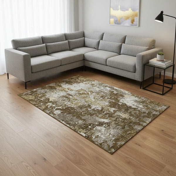 HomeRoots 9' X 12' Washable Damask Area Rug in Brown, Ivory & Beige – Durable, UV-Protected Elegance for Homes 674358