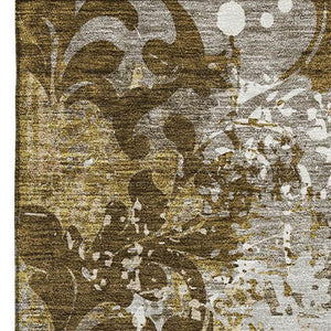 HomeRoots 9' X 12' Washable Damask Area Rug in Brown, Ivory & Beige – Durable, UV-Protected Elegance for Homes 674358