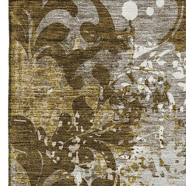HomeRoots 9' X 12' Washable Damask Area Rug in Brown, Ivory & Beige – Durable, UV-Protected Elegance for Homes 674358
