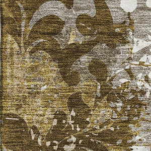 HomeRoots 10' Timeless Brown Ivory Beige Damask Area Rug - Washable, Stain Resistant, UV Protected for Homes 674359