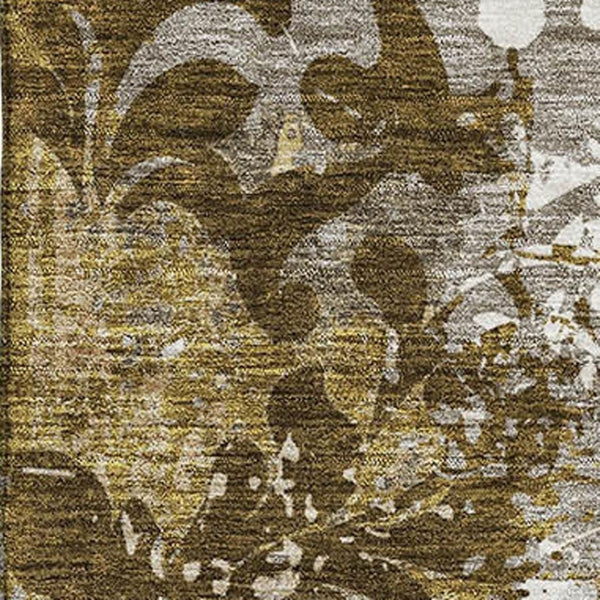 HomeRoots 10' Timeless Brown Ivory Beige Damask Area Rug - Washable, Stain Resistant, UV Protected for Homes 674359