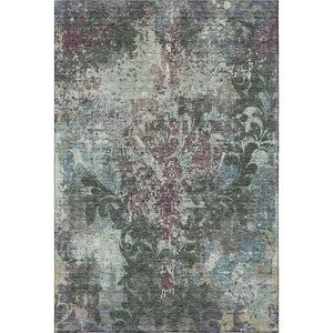 HomeRoots 5' X 8' Elegant Fern Green, Purple & Teal Damask Washable Area Rug with UV Protection & Durability 674361