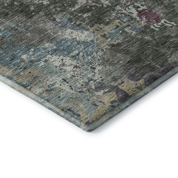 HomeRoots 8' Vibrant Fern Green, Purple & Teal Damask Washable Round Rug with UV Protection for High Traffic Areas 674362