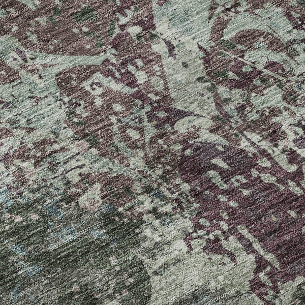 HomeRoots 8' Vibrant Fern Green, Purple & Teal Damask Washable Round Rug with UV Protection for High Traffic Areas 674362