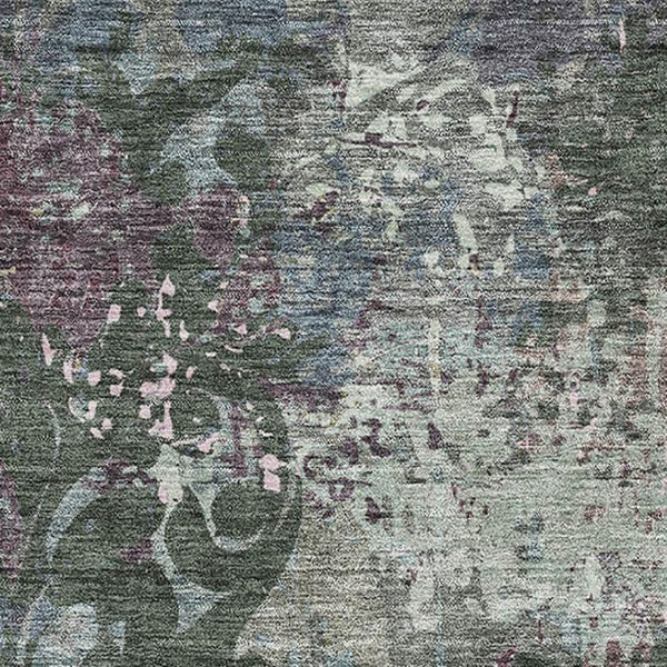 HomeRoots 10' Stylish Fern Green, Purple & Teal Damask Area Rug - Washable, UV-Protected, Durable Design! 674365
