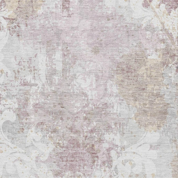 HomeRoots 5' X 8' Ivory Beige & Gray Damask Area Rug - Washable, UV-Protected, Stain-Resistant for Homes 674367