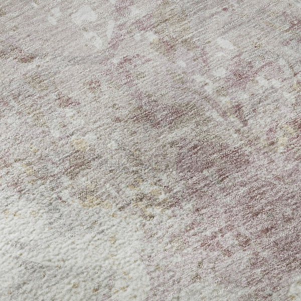 HomeRoots 8' Ivory Beige and Gray Damask Round Rug - Washable, Stain Resistant, UV Protected for Everyday Use 674368